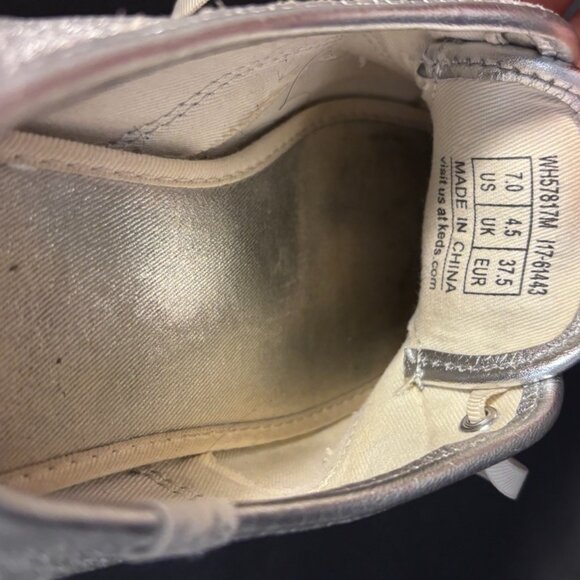 Keds x Kate Spade New York Silver Leather Lace-Up Sneakers Women’s 7.5 Metallic - Picture 15 of 16